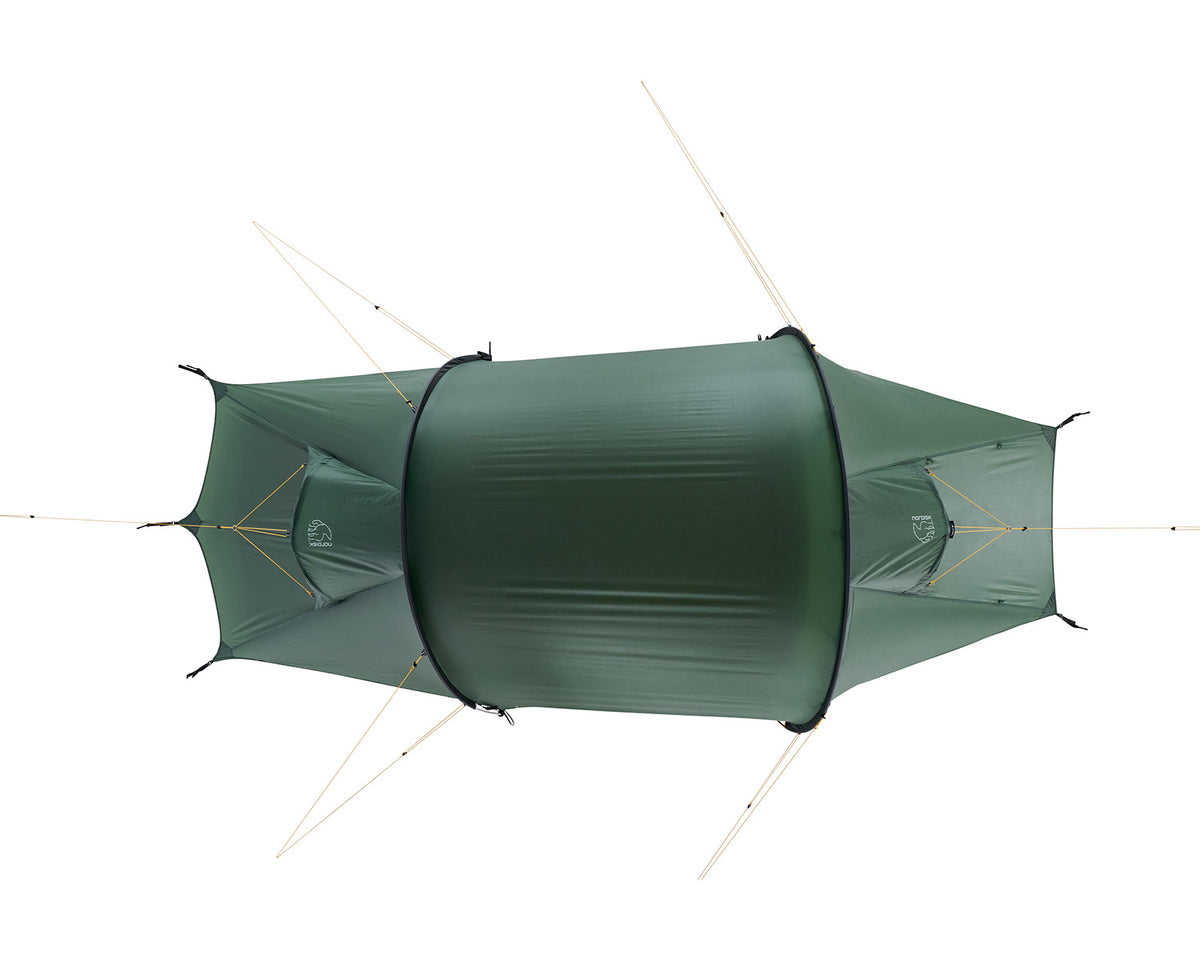 Green camping tent on a white background