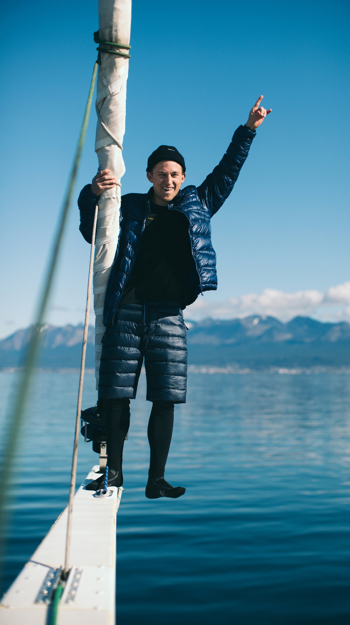 Nordisk hero Anders Hofman standing on a boat during his Iceman project in Antarctica.