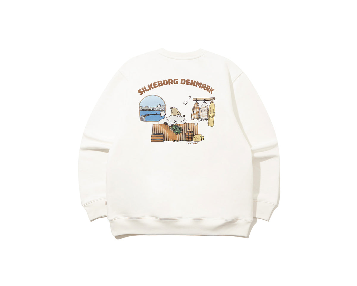 Sauna Cartoon Polar Bear Graphic Sweatshirt Unisex - Off White