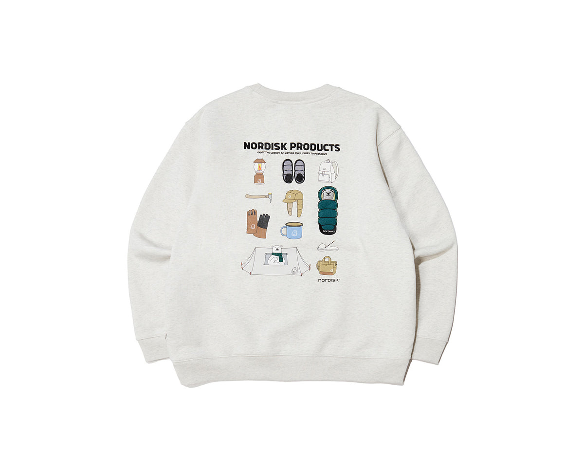 Camping Bear Back Brushed Sweatshirt Unisex - Oatmeal Melange Beige