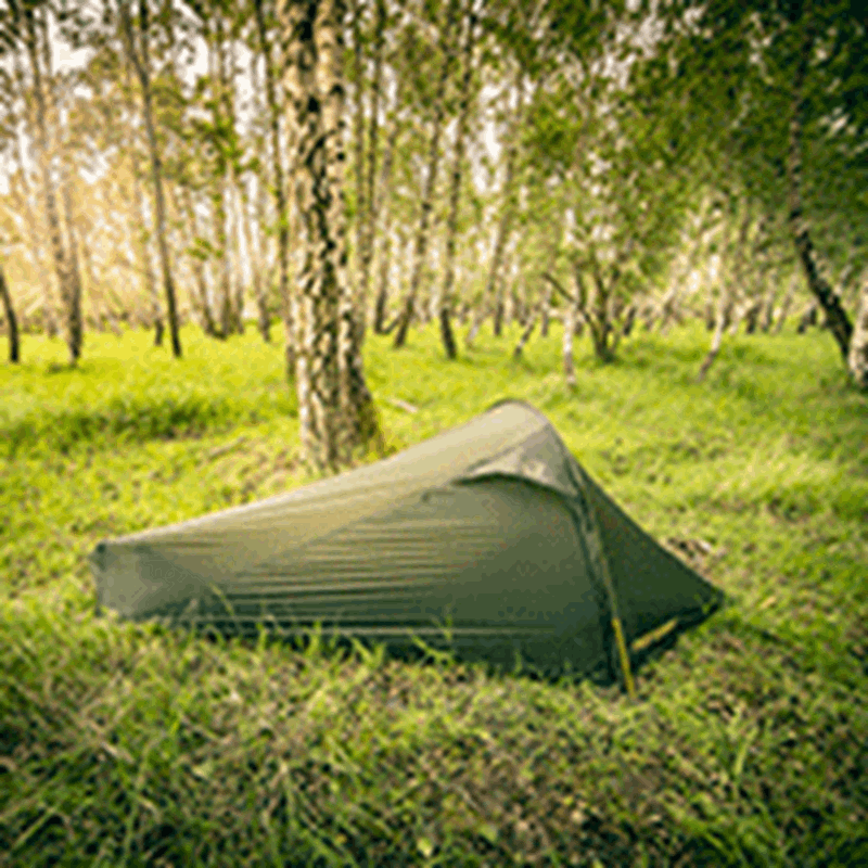 Nordisk Lofoten 1 ULW ultralight tent pitched in a forest clearing.