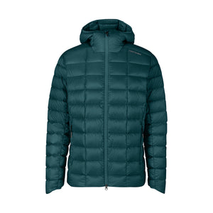 A dark teal hooded puffer jacket with a full-zip front, shown on a plain white background. The brand name 'NORDISK' is visible in white text on the upper right chest.