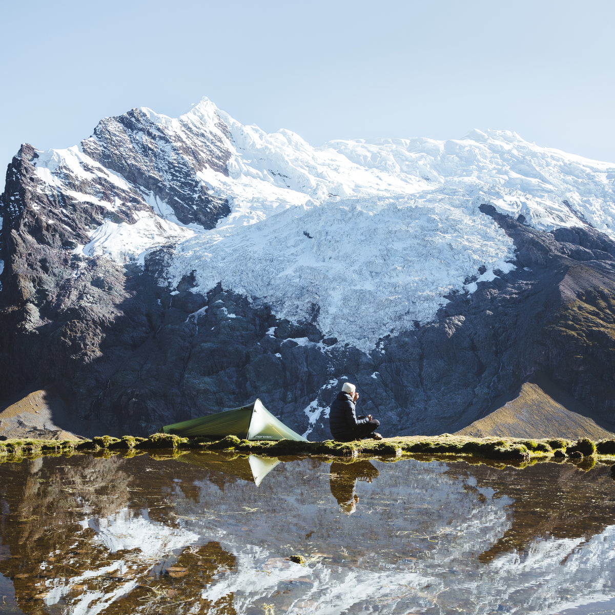 Wild camping with a Nordisk Lofoten tent in the snowy mountains of Peru.