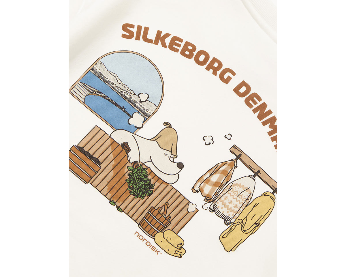 Sauna Cartoon Polar Bear Graphic Sweatshirt Unisex - Off White