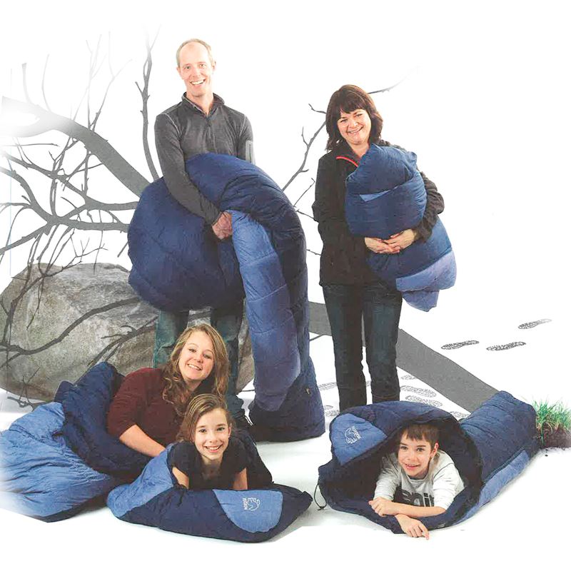 Erik Møller and team holding Nordisk outdoor sleeping bags marking the brand's new beginning in 2005.