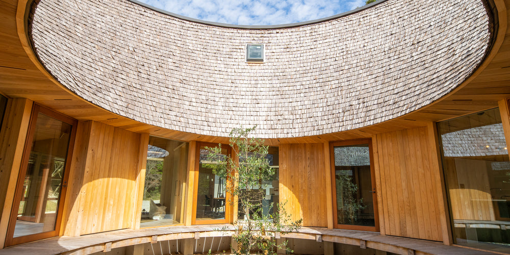 Circular wooden architecture and sustainable materials at Nordisk Hygge Circles Ugakei in Japan.